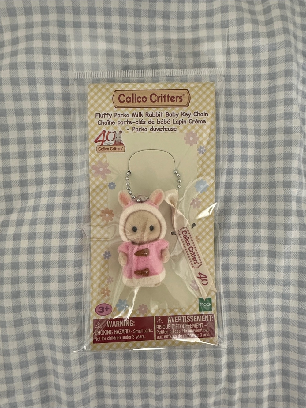 NWT Calico Critters Fluffy Parka Milk Rabbit Baby Key Chain
